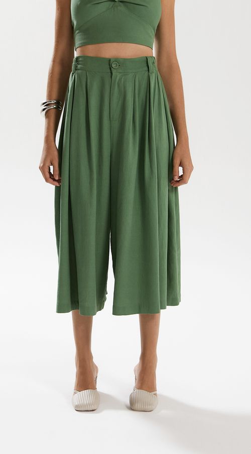 Calca Iódice Capri Cós Alto Alfaiataria Verde