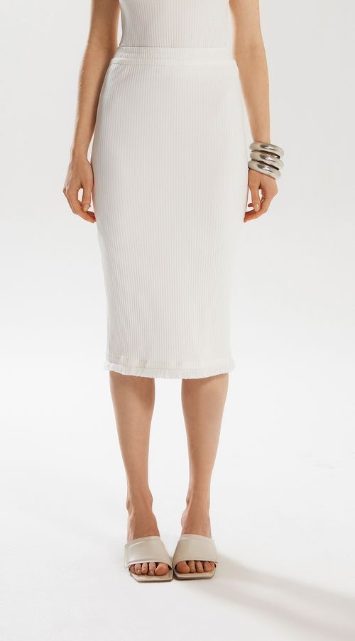 Saia Iódice Midi Reta Detalhe Franjas Off White