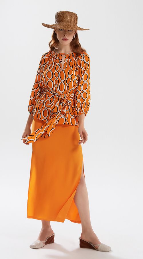 Saia Iódice Longa Reta Com Fenda Laranja