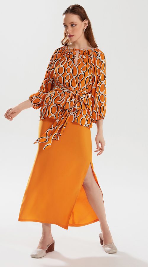 Saia Iódice Longa Reta Com Fenda Laranja