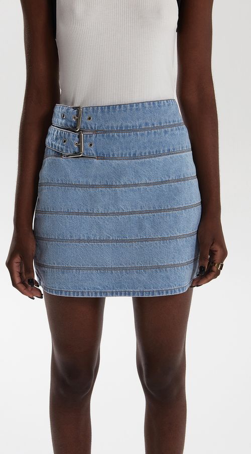 Saia Iódice Curta Five Pockets Com Recorte Jeans