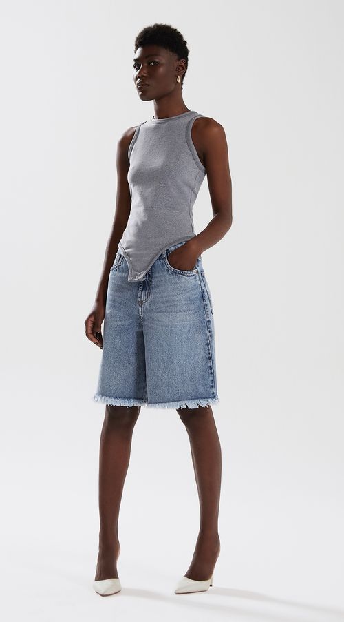 Bermuda Iódice Five Pockets Barra A Fio Jeans