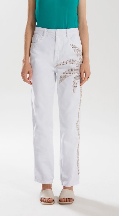 Calca Iódice Reta Slim Cós Alto Com Termocolante Branco