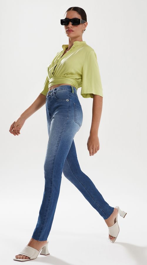 Calca Iódice Skinny Cós Alto Barra A Fio Jeans
