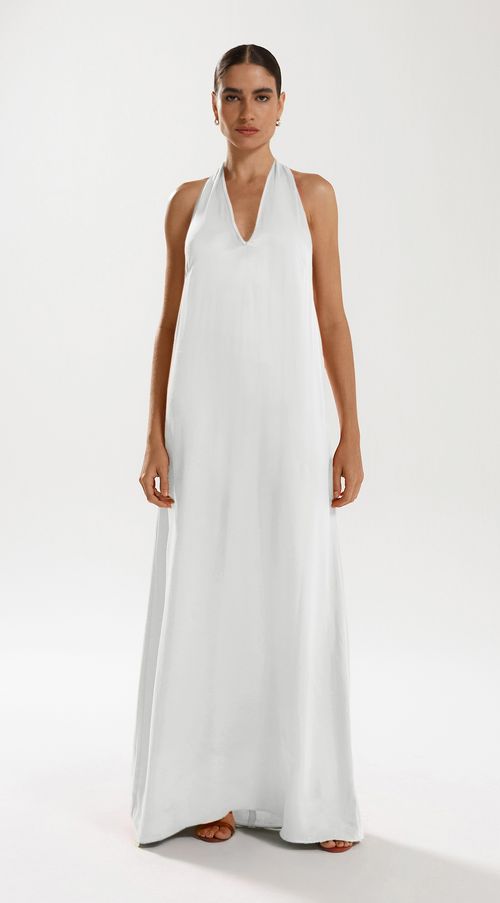 Vestido Iódice Longo Decote V Detalhe Cóstas Off White