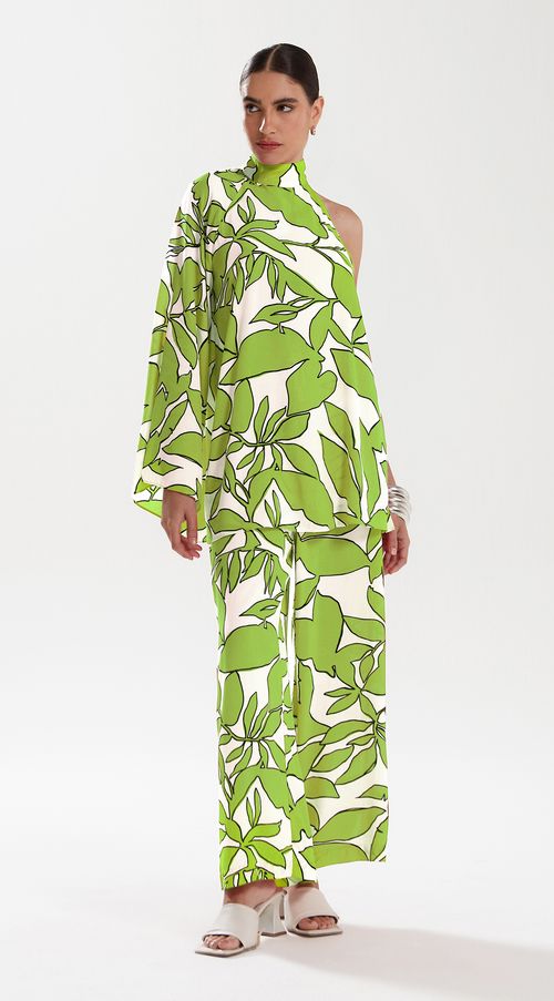 Calca Iódice Reta Cós Alto Com Amarração Verde