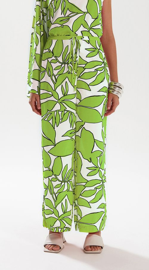 Calca Iódice Reta Cós Alto Com Amarração Verde