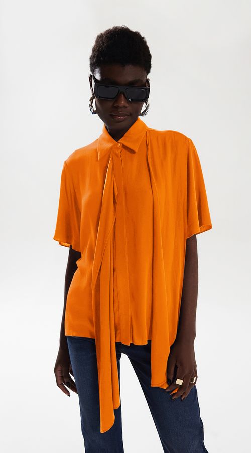 Camisa Iódice Manga Curta Com Amarração Laranja