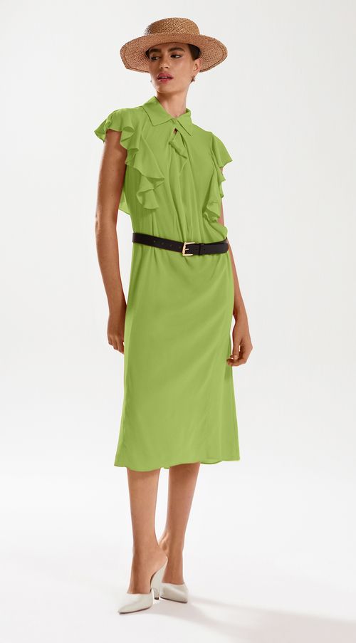 Vestido Iódice Midi Gola Alta Com Babado Verde Claro