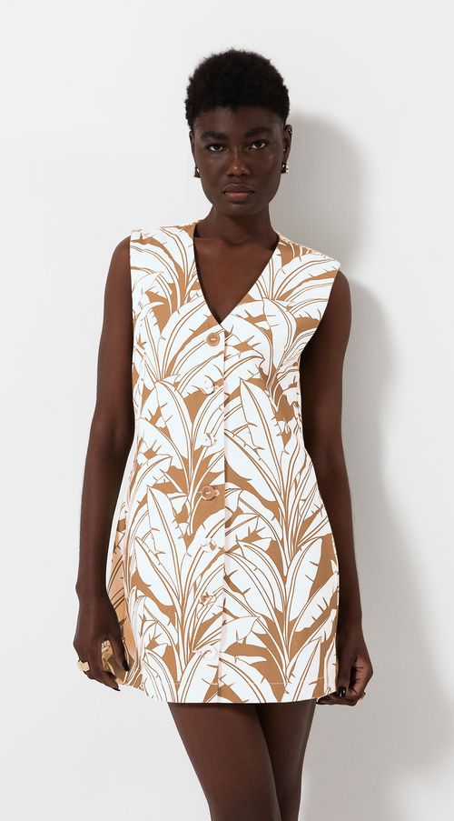 Vestido Iódice Curto Decote V Com Botão Marrom