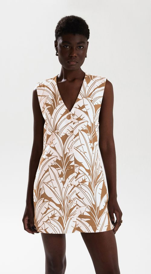 Vestido Iódice Curto Decote V Com Botão Marrom
