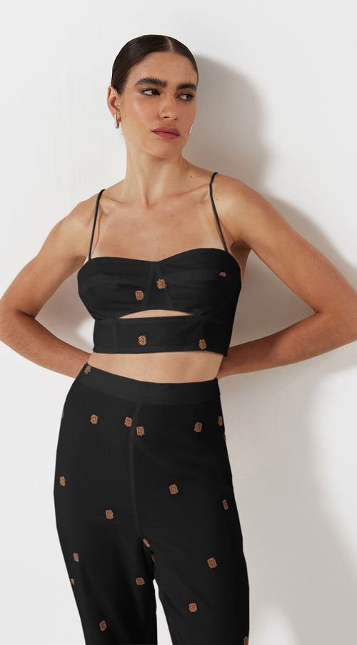 Top Iódice Cropped Alça Com Recorte Preto