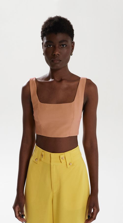 Top Iódice Cropped Sem Manga Decote U Marrom