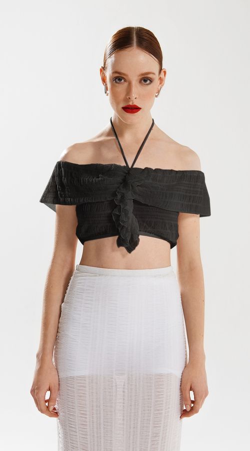 Top Iódice Cropped Ombro A Ombro Detalhe Alça Preto
