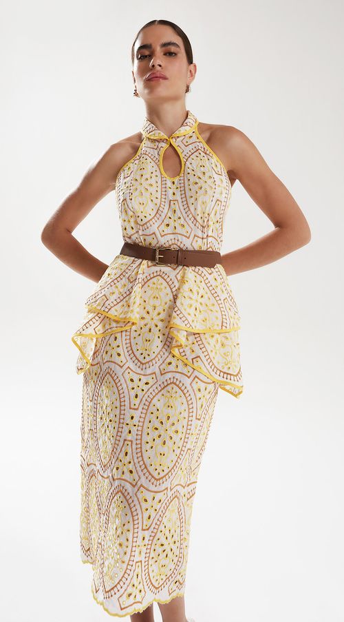 Saia Iódice Midi Reta Com Babado Off White
