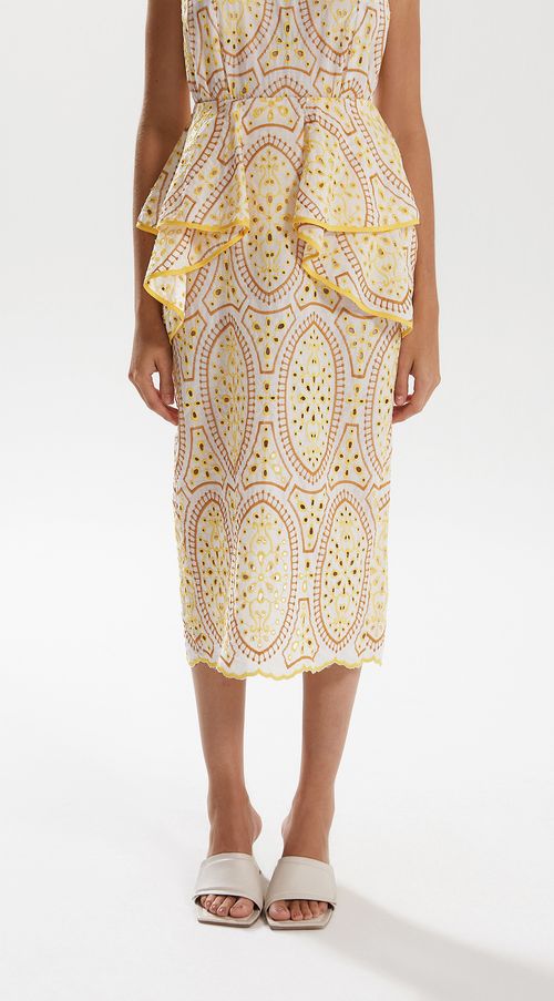 Saia Iódice Midi Reta Com Babado Off White