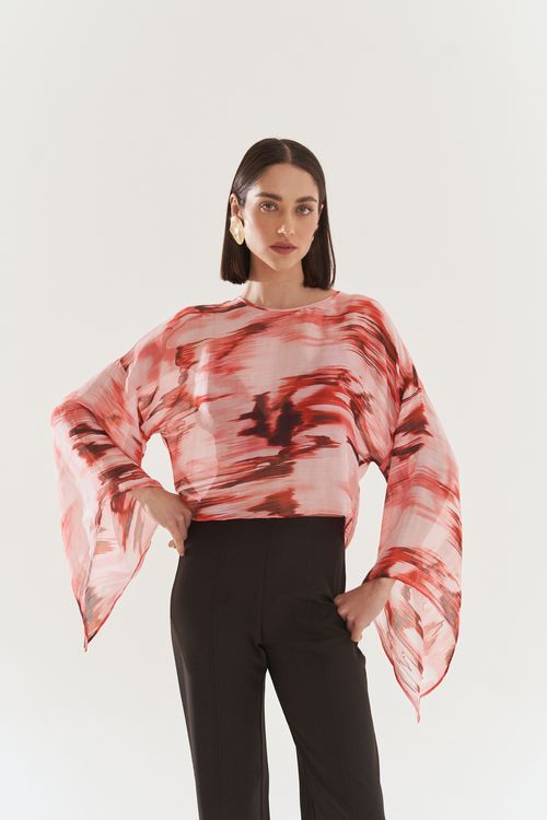 Blusa Iódice Decote Redondo Manga Longa Com Top Rosa