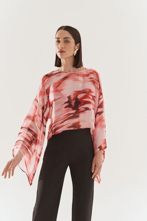 Blusa Iódice Decote Redondo Manga Longa Com Top Rosa
