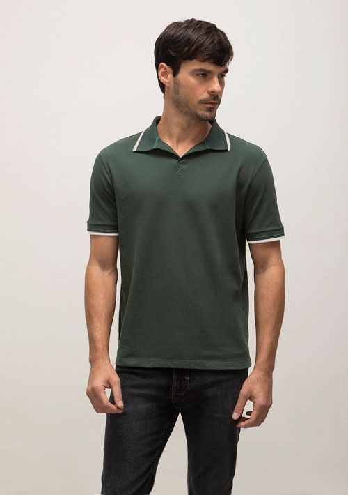 Camiseta Reta Gola Polo Bordada Logo Marca Verde