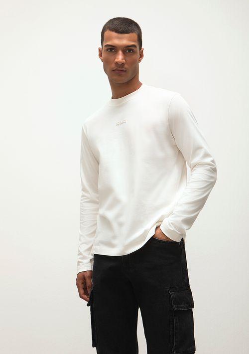 Camiseta Reta Careca Manga Longa Com Silk Off White