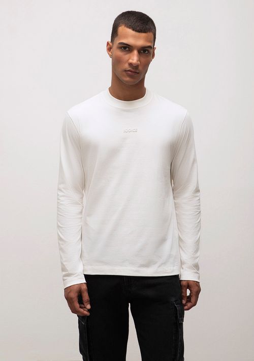 Camiseta Reta Careca Manga Longa Com Silk Off White