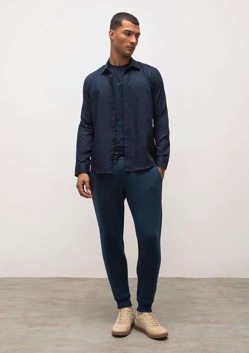 Calca Reta Cós Intermediário Com Silk Iodice Azul Marinho