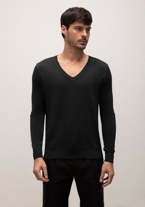 Blusa Decote V Manga Longa Tricôt Preto