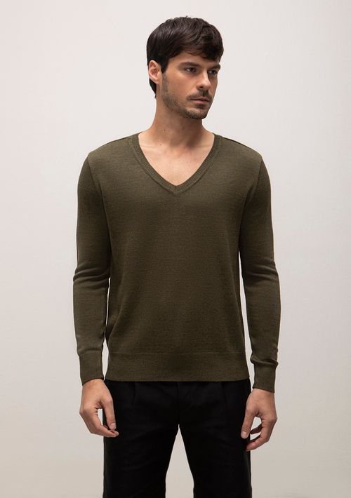 Blusa Decote V Manga Longa Tricôt Verde