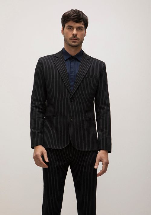Blazer Risca De Giz Com Botões Preto