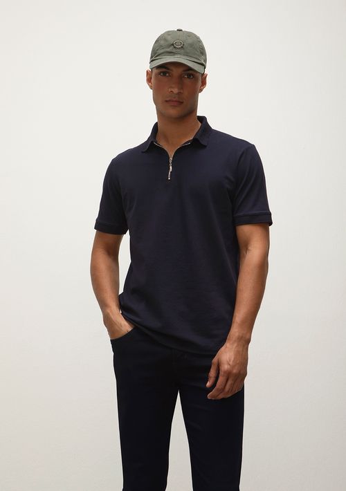 Camiseta Regular Gola Polo Detalhe Zíper Com Peitilho Azul Marinho