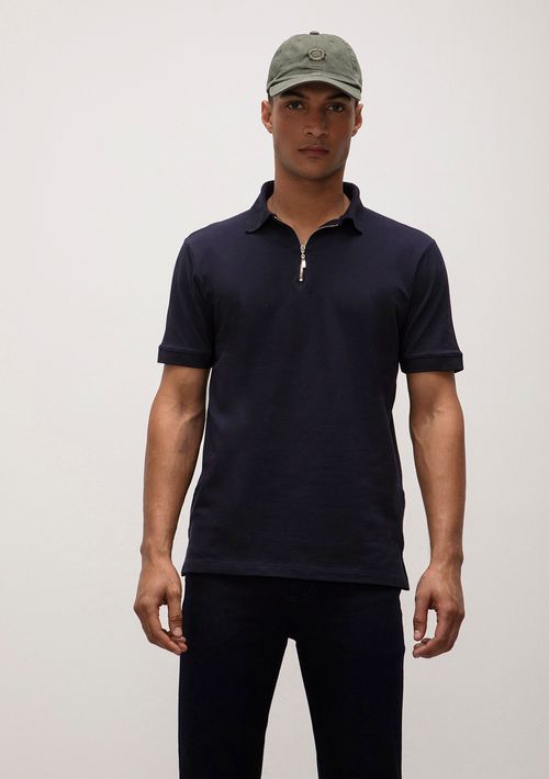 Camiseta Regular Gola Polo Detalhe Zíper Com Peitilho Azul Marinho