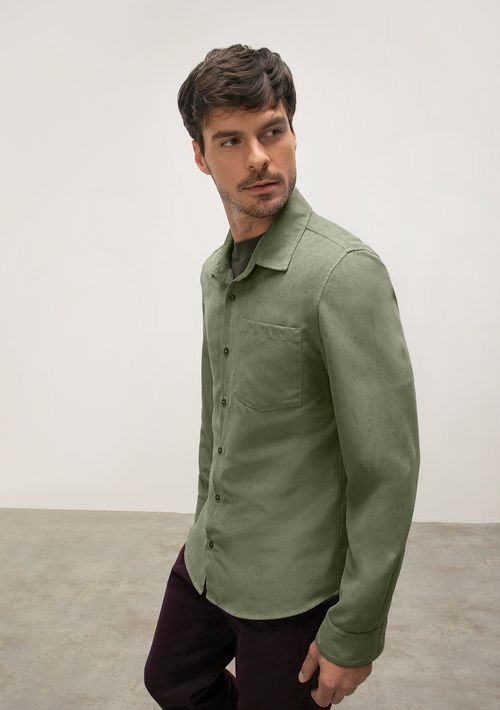 Camisa Manga Longa De Cotele Verde