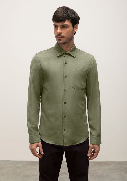 Camisa Manga Longa De Cotele Verde
