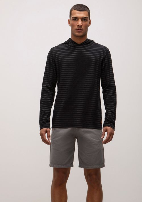 Camiseta Reta Capuz Manga Longa Listras Texturizada Preto