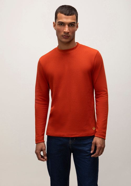 Camiseta Reta Careca Manga Longa Etiqueta Canto Laranja