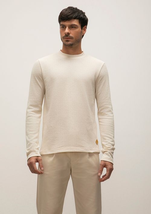 Camiseta Reta Careca Manga Longa Etiqueta Canto Off White