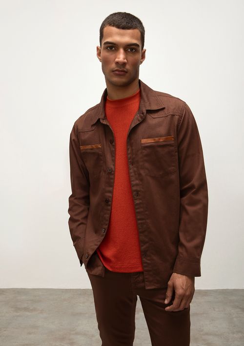 Camisa Manga Longa Com Bolso Marrom