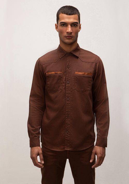 Camisa Manga Longa Com Bolso Marrom