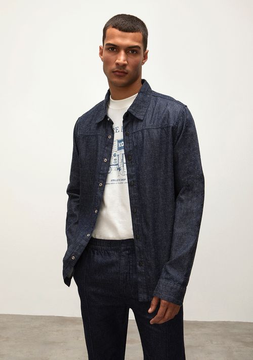 Camisa Manga Longa Com Recortes Jeans