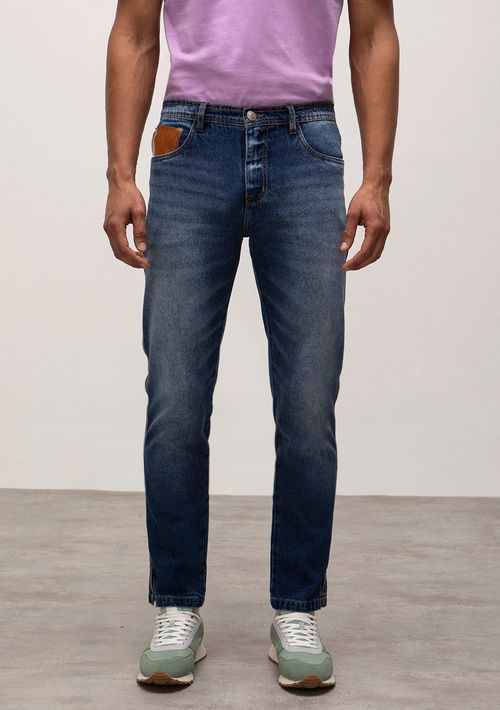 Calca Reta Cós Intermediário Bolso Relogio Jeans