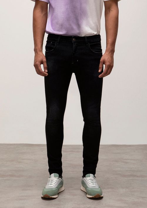 Calca Skinny Cós Baixo Bolso Relogio Preto
