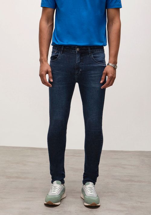 Calca Skinny Cós Baixo Detalhe Bolso Traseiro Jeans