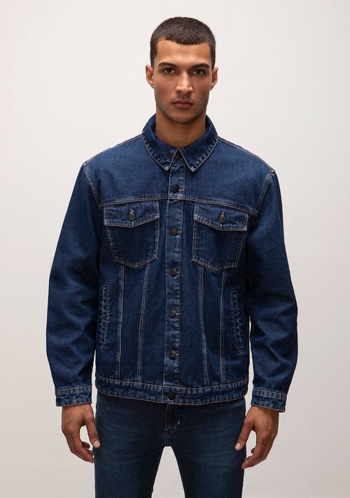 Jaqueta Reta Com Recorte Jeans