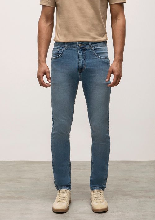 Calca Slim Cós Intermediário Detalhe Bolso Jeans