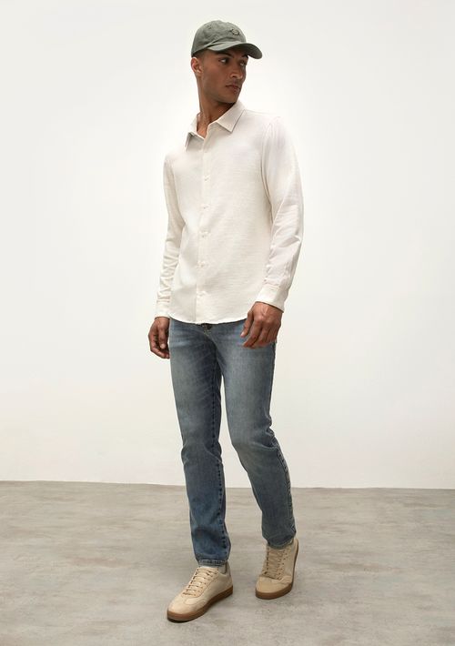 Calca Slim Cós Intermediário Bolso Relogio Jeans