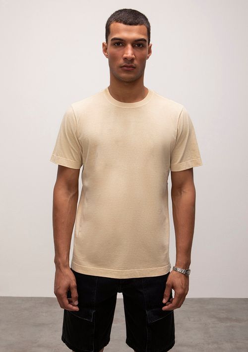 Camiseta Reta Careca Detalhe Costas Estampada Bege