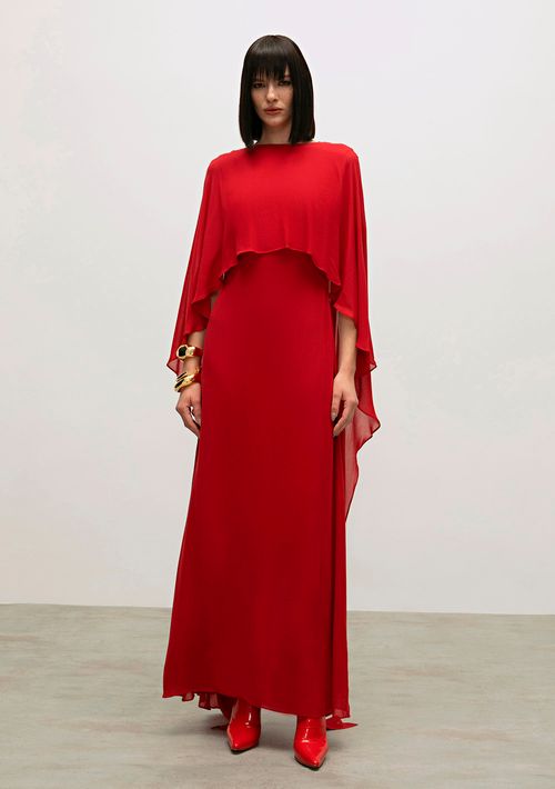 Vestido Iódice Longo Decote Redondo Com Sóbreposicao Vermelho