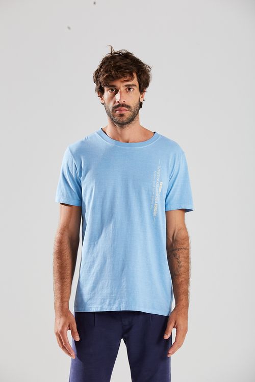Camiseta Reta Decote Redondo Com Silk Azul