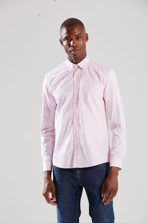 Camisa Manga Longa Com Pregas Rosa