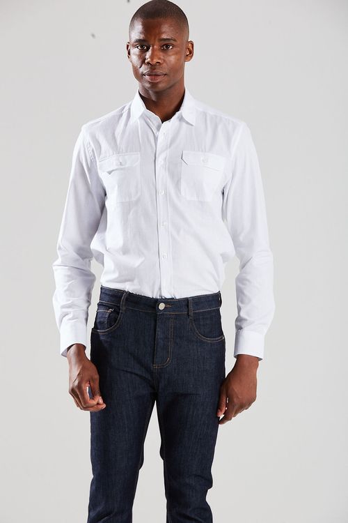 Camisa Manga Longa Com Bolso Branco